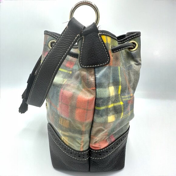Y2K Dooney & Bourke Plaid Drawstring Shoulder Satchel Bag – Preppy Madras Print - Picture 5 of 16